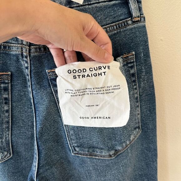 Good American Good Curve Straight Jeans Distressed Size 6 / 28 - Picture 4 of 6